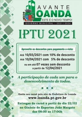 Prefeitura anuncia calendário do IPTU 2021 com desconto de 10%.